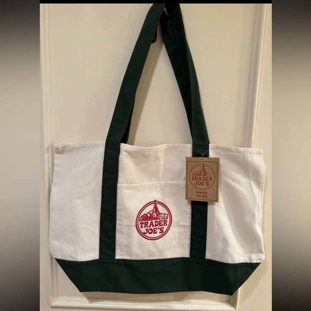 Trader Joes 1 Hunter Green NWT Large Canvas Tote NEW ITEM Fast Ship Free Gift